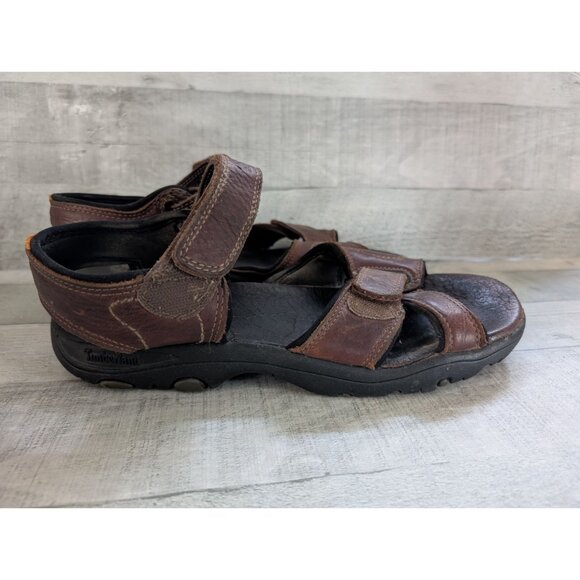 Mens Timberland Brown Leather Sandals With Adjustable Straps Size 10M - Picture 2 of 9